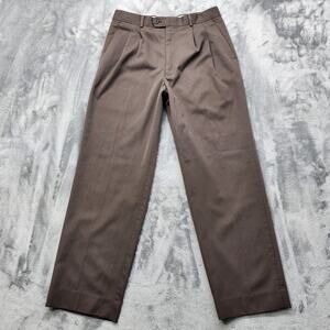 Vintage Barrington Pants Mens 32/30 Brown Pleated Straight Leg Trousers Office
